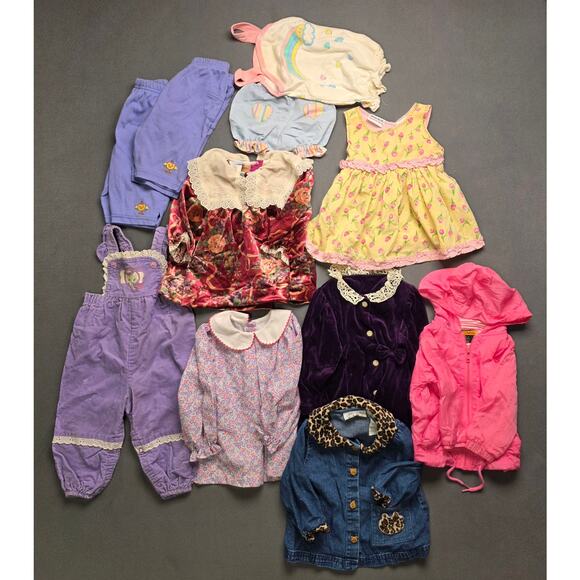 Vintage Girls 12 Month Clothes 11 Piece Tops Bottons Dresses Outerwear - Picture 1 of 6